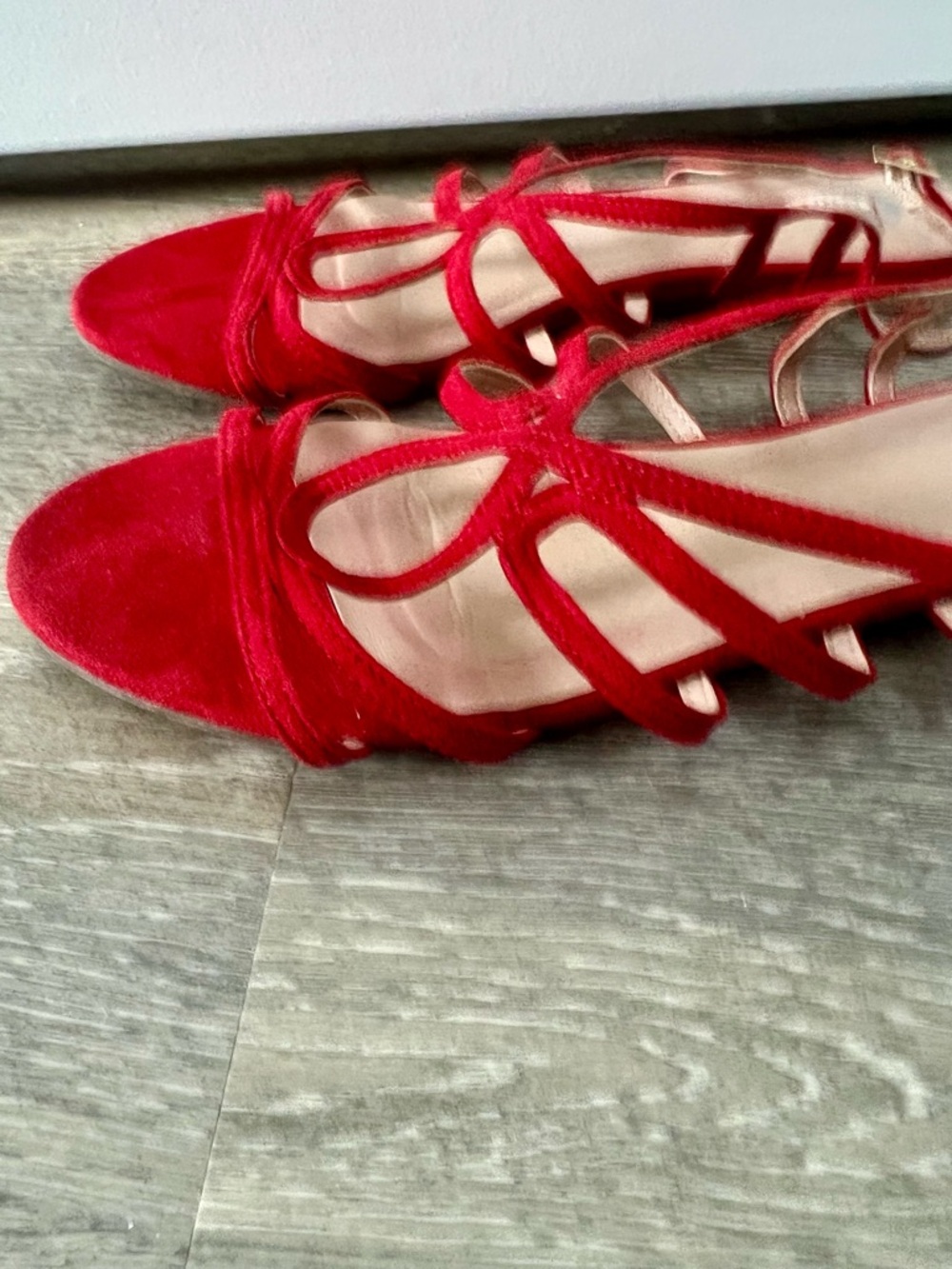 Journee Collection Red Suede Strappy Slingback Sandals Size 8 - Picture 5 of 9